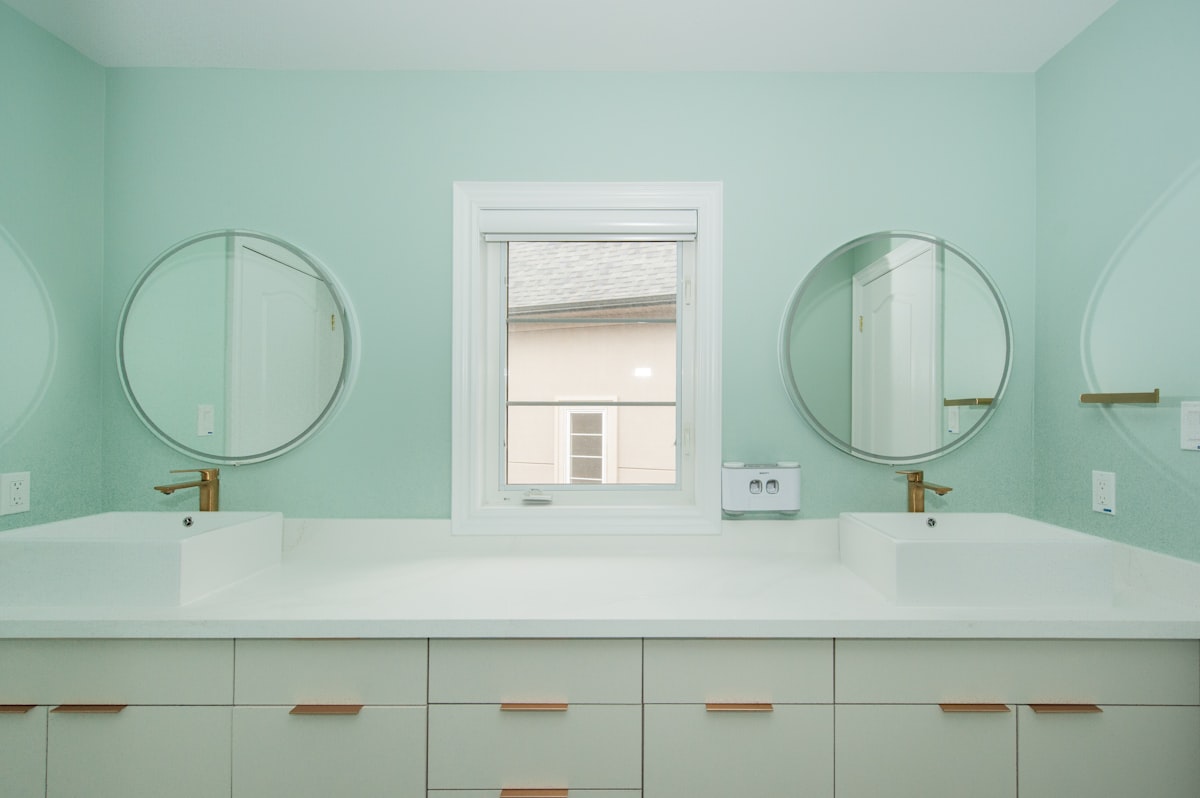 Illustrative stock photograph of bathroom basins; not a Telford customer job.